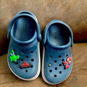 Toddler CROCS Blue Sandals with super hero charms